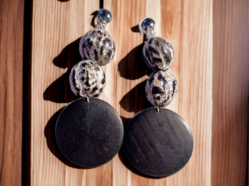 Handmade Chunky Hawaiian Kukui Nut and  Wood Clip On Earrings Kargo Fresh