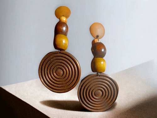 Handmade Chunky bobo wood clip on earrings Kargo Fresh