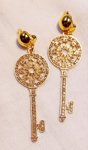 Handmade Clip On Skeleton Key Earrings gold Kargo Fresh