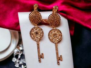 Handmade Clip On Skeleton Key Earrings gold Kargo Fresh