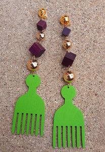 Handmade Clip On Wooden Afro pick Earrings Kargo Fresh