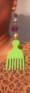 Handmade Clip On Wooden Afro pick Earrings Kargo Fresh