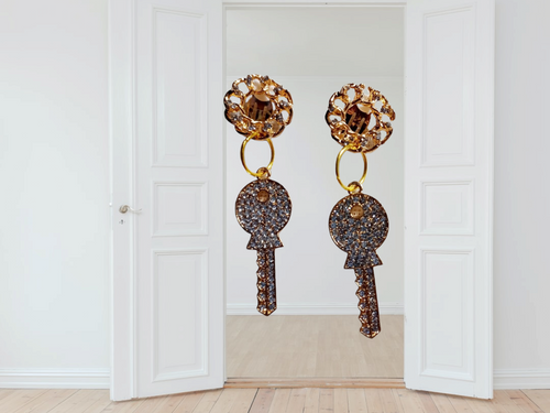 Handmade Clip On  small rhinestone Key Earrings Kargo Fresh