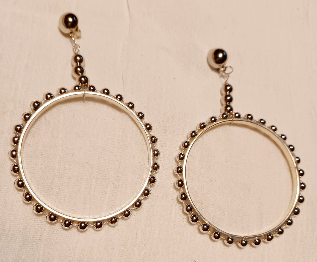 Handmade Clip on Large silver ball Hoop Earrings Kargo Fresh
