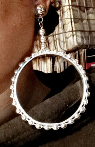 Handmade Clip on Large silver ball Hoop Earrings Kargo Fresh