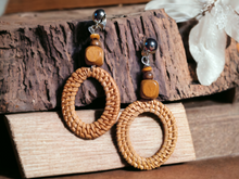 Load image into Gallery viewer, Handmade Clip on Rattan and wood Hoops Kargo Fresh
