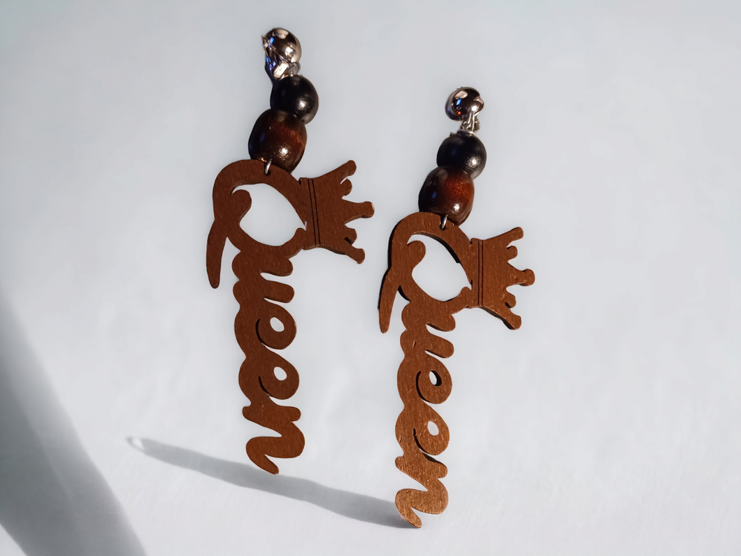 Handmade Clip on wooden Queen earrings Kargo Fresh