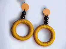 Load image into Gallery viewer, Handmade Clip on yarn and wood Hoop earrings Kargo Fresh
