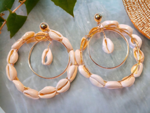 Load image into Gallery viewer, Handmade Cowrie Shell Hoop Earrings CLIP ON Kargo Fresh
