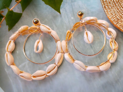 Handmade Cowrie Shell Hoop Earrings CLIP ON Kargo Fresh