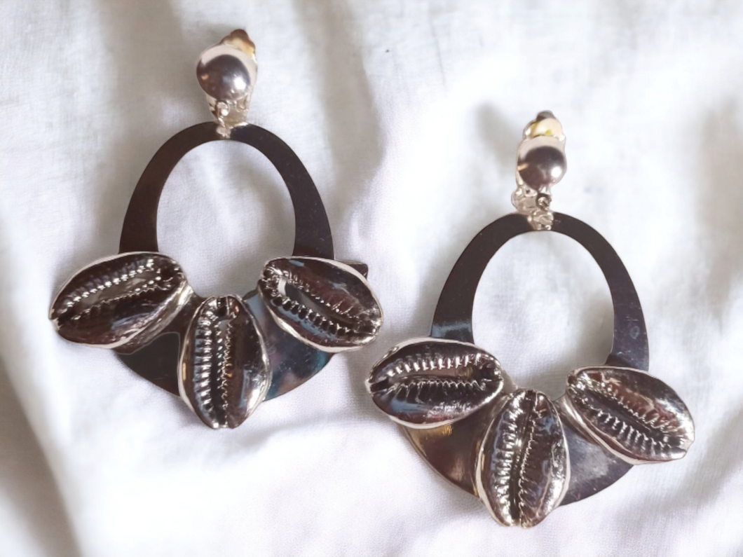 Handmade Cowrie Shell Hoop Earrings CLIP ON Kargo Fresh