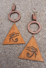 Load image into Gallery viewer, Handmade Eye of Horus Wooden Earrings Kargo Fresh
