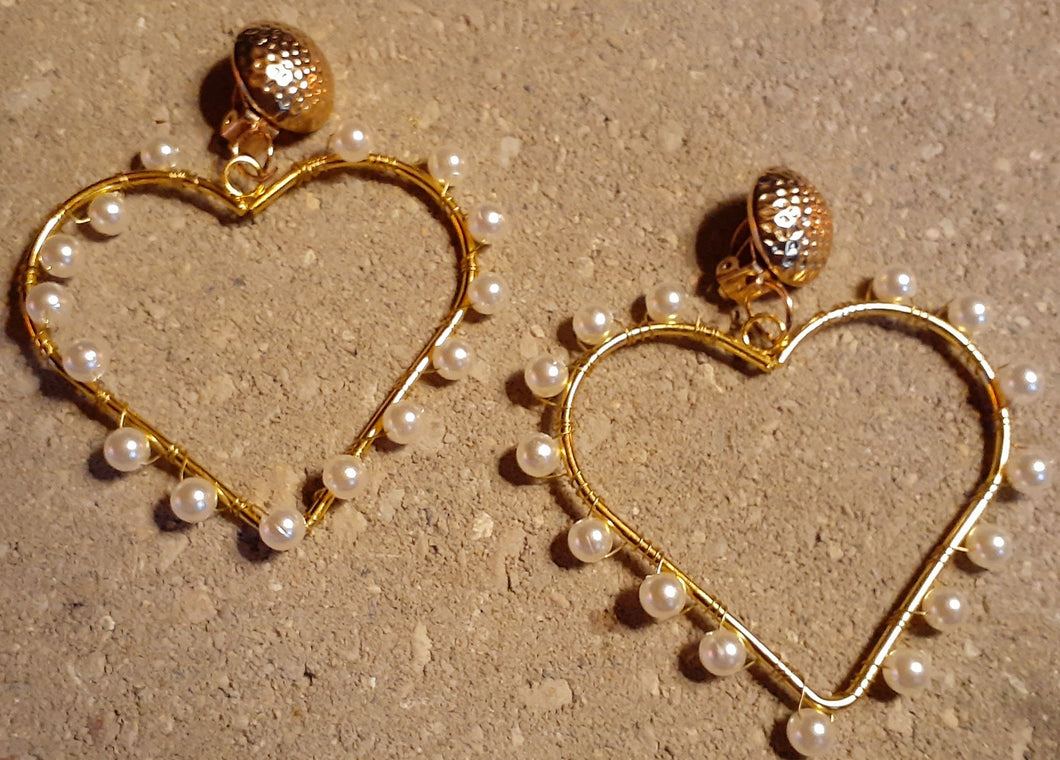 Handmade Faux Pearl Heart Hoop Clip On Earrings Kargo Fresh