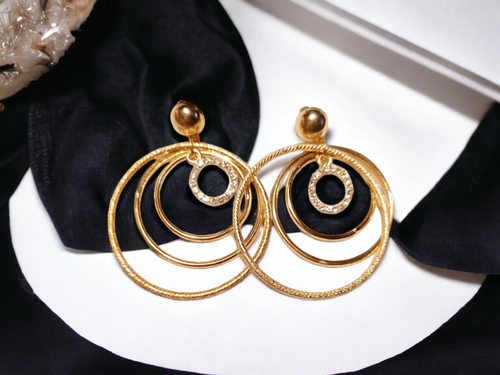 Handmade Gold Blingy  Clip on Hoop Earrings 2.5 inch Kargo Fresh