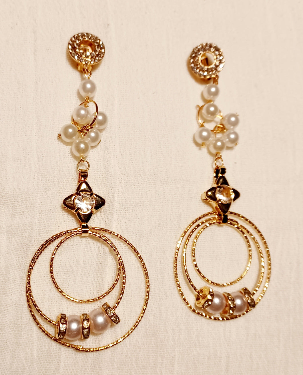 Handmade Gold Blingy  Clip on Hoop Earrings 3.5 inch Kargo Fresh