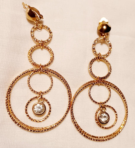 Handmade Gold Blingy  Clip on Hoop Earrings 3.5 inch Kargo Fresh