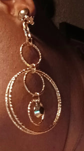 Handmade Gold Blingy  Clip on Hoop Earrings 3.5 inch Kargo Fresh