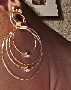 Handmade Gold Blingy  Clip on Hoop Earrings 3 inch Kargo Fresh