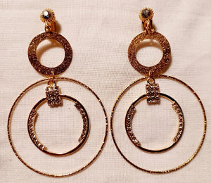 Handmade Gold Blingy  Clip on Hoop Earrings 3 inch Kargo Fresh