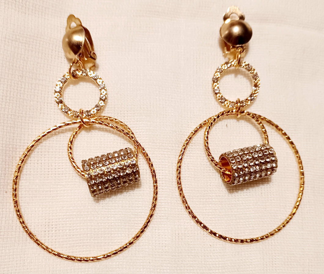 Handmade Gold Blingy  Clip on Hoop Earrings 3 inch Kargo Fresh