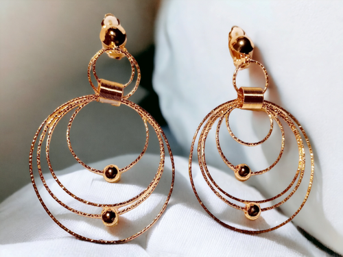 Handmade Gold Blingy  Clip on Hoop Earrings 3 inch Kargo Fresh