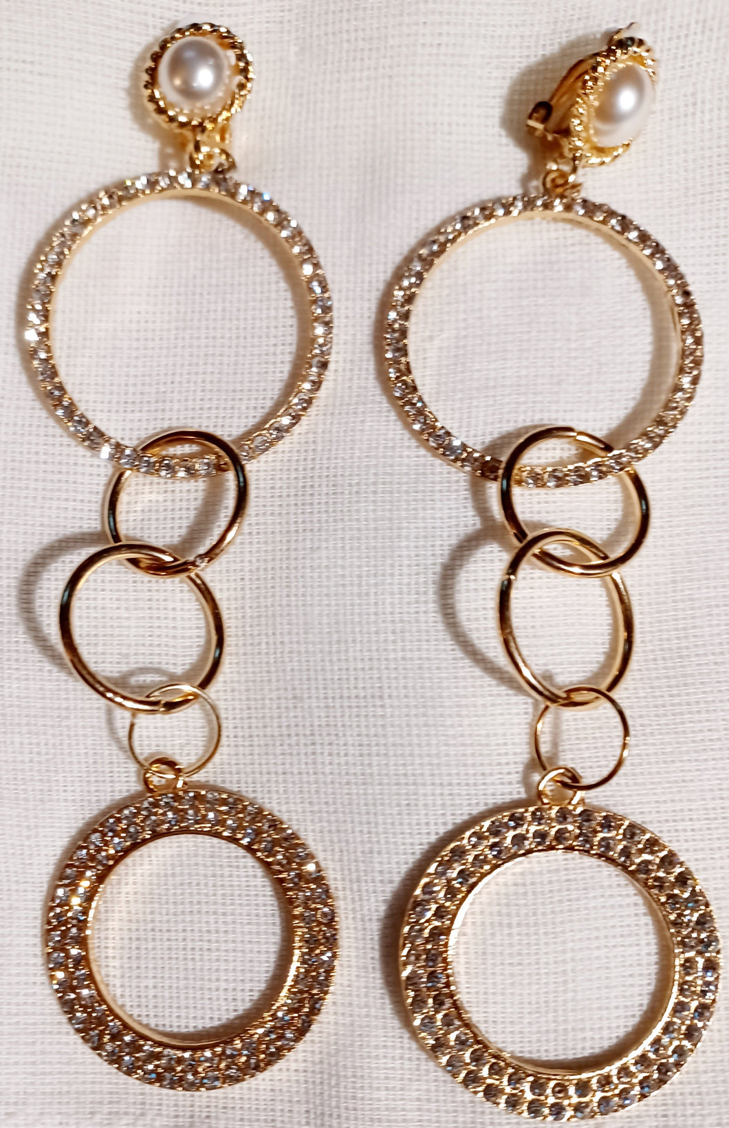 Handmade Gold Blingy  Clip on Hoop Earrings 3 inch Kargo Fresh