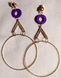 Handmade Gold Blingy  Clip on Hoop Earrings 4 inch Kargo Fresh