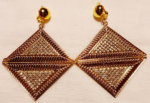 Handmade Gold Blingy  Clip onEarrings 3 inch Kargo Fresh