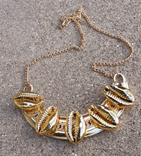 Load image into Gallery viewer, Handmade Golden Cowrie Shell and Metal Queens Collar an Kargo Fresh
