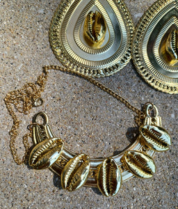 Handmade Golden Cowrie Shell and Metal Queens Collar an Kargo Fresh