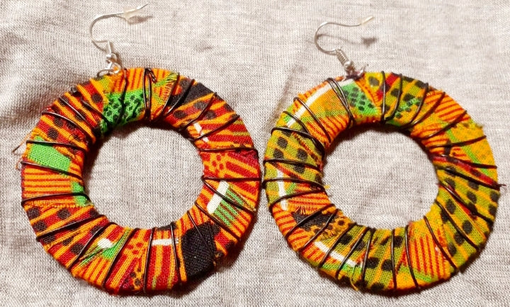 Handmade Kente and Wire Wooden Earrings. Kargo Fresh