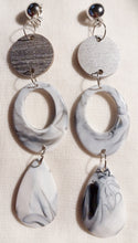 Load image into Gallery viewer, Handmade Light grey acrylic hoop and wood clip on earrings Kargo Fresh
