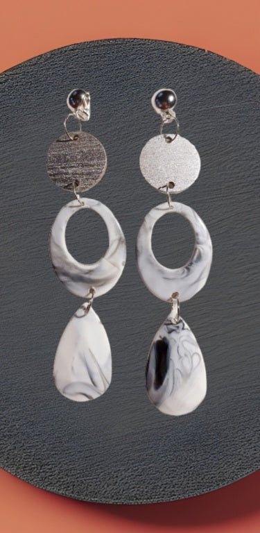 Handmade Light grey acrylic hoop and wood clip on earrings Kargo Fresh