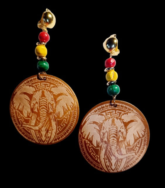 Handmade Lucky African Elephant Clip On Wooden Earrings Kargo Fresh
