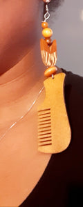 Handmade Natural Wood Afro Comb Earrings Kargo Fresh