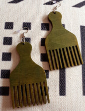 Load image into Gallery viewer, Handmade Natural Wood Afro Pick Earrings Kargo Fresh
