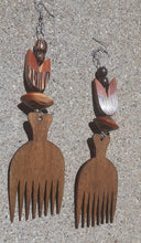 Load image into Gallery viewer, Handmade Natural Wood Afro Pick Earrings Kargo Fresh
