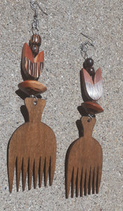 Handmade Natural Wood Afro Pick Earrings Kargo Fresh