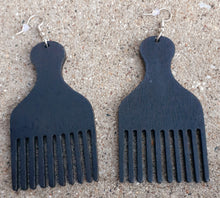 Load image into Gallery viewer, Handmade Natural Wood Afro Pick Earrings Kargo Fresh
