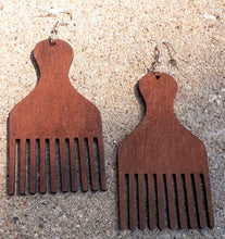 Load image into Gallery viewer, Handmade Natural Wood Afro Pick Earrings Kargo Fresh
