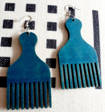 Load image into Gallery viewer, Handmade Natural Wood Afro Pick Earrings Kargo Fresh
