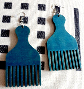 Handmade Natural Wood Afro Pick Earrings Kargo Fresh