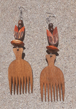 Load image into Gallery viewer, Handmade Natural Wood Afro Pick Earrings Kargo Fresh
