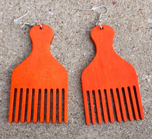 Load image into Gallery viewer, Handmade Natural Wood Afro Pick Earrings Kargo Fresh
