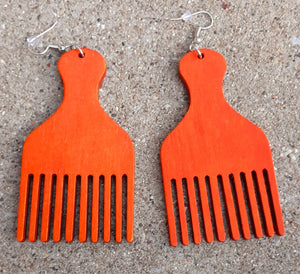 Handmade Natural Wood Afro Pick Earrings Kargo Fresh