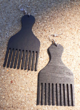 Load image into Gallery viewer, Handmade Natural Wood Afro Pick Earrings Kargo Fresh
