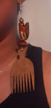 Load image into Gallery viewer, Handmade Natural Wood Afro Pick Earrings Kargo Fresh
