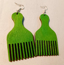 Load image into Gallery viewer, Handmade Natural Wood Afro Pick Earrings Kargo Fresh
