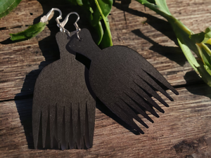 Handmade Natural Wood Afro Pick Earrings Kargo Fresh