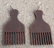 Load image into Gallery viewer, Handmade Natural Wood Afro Pick Earrings Kargo Fresh
